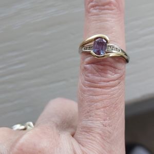 Vintage 14k yellow and white gold Lab created Alexandrite & Diamond ring.